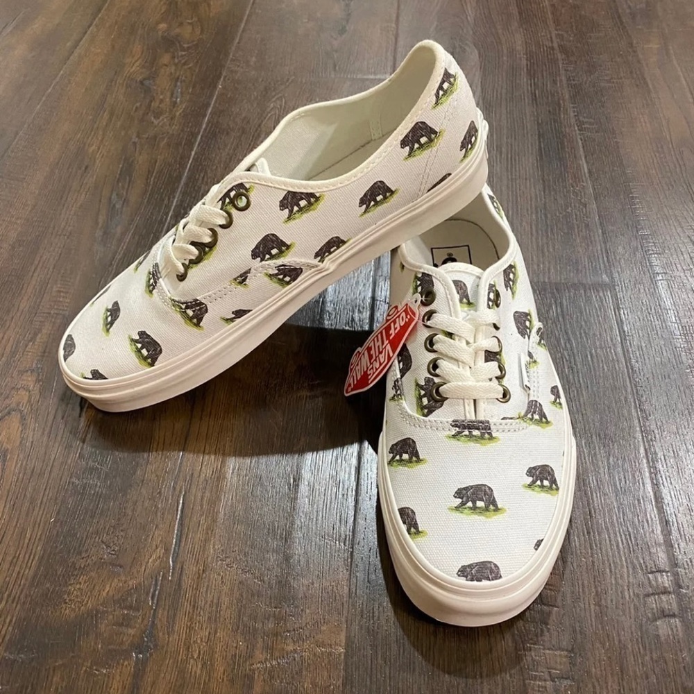 Vans Authentic‎ Outdoors Blanc de Blanc Bear Print Sneakers Size 9 Men - Picture 3 of 11